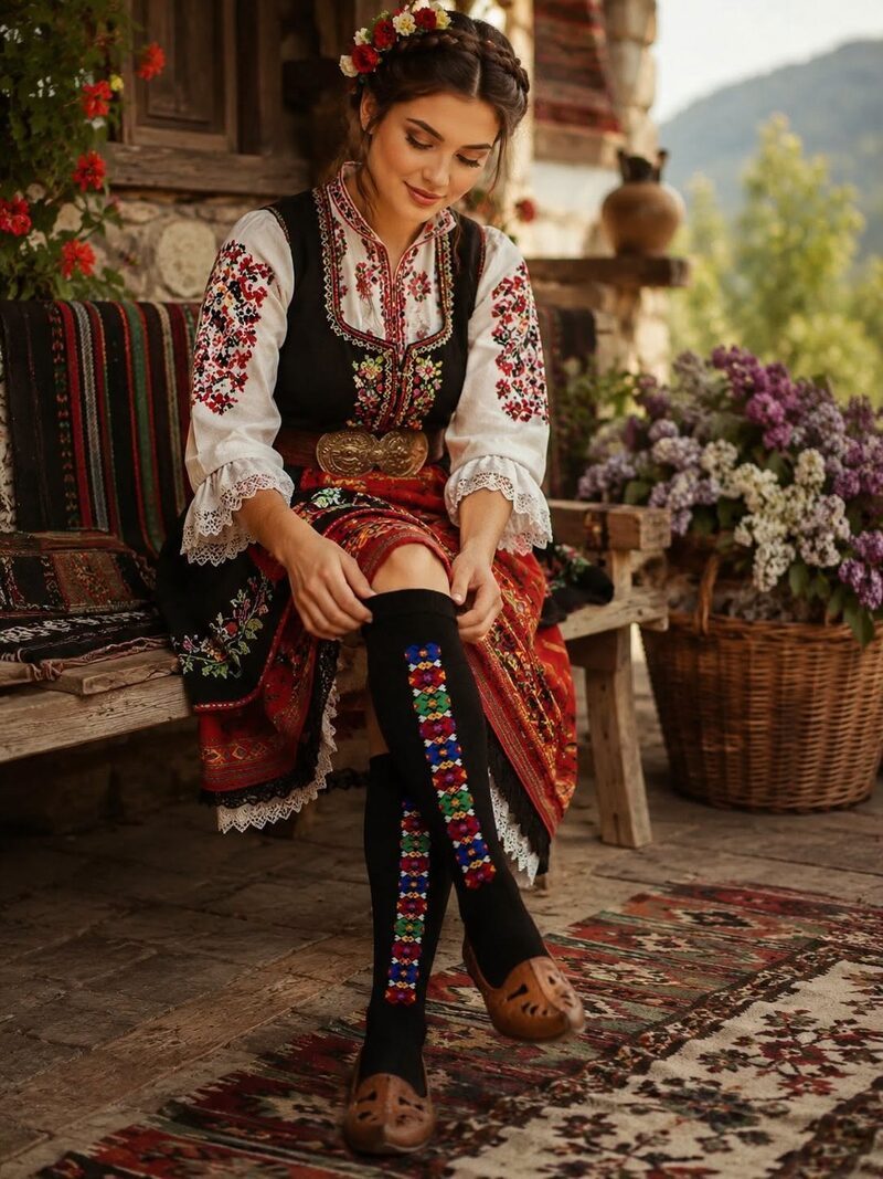 Етно чорапи с български мотиви — модел 3